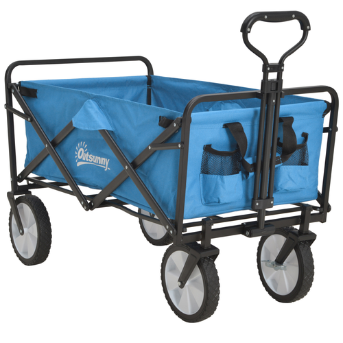 Pull Along Cart Folding Cargo Wagon Trailer Trolley For Beach Garden w/ Handle