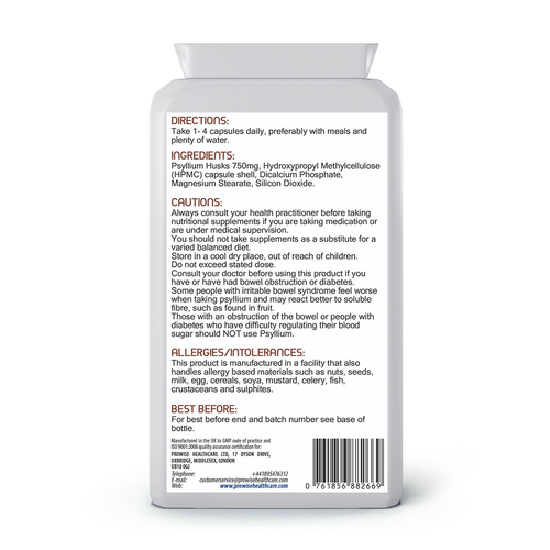 Psyllium Husks 750mg x 90 Capsules by Prowise Healthcare