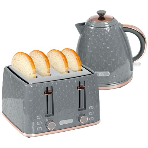 HOMCOM 1.7L Kettle and Toaster Set with Defrost, Reheat and Crumb Tray, Grey