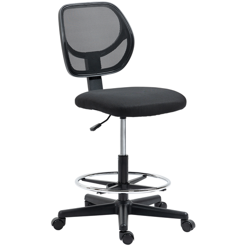 Vinsetto Draughtsman Chair Tall Office Chair w/ Adjustable Footrest Ring Black