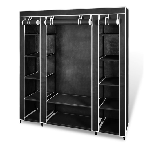 vidaXL Fabric Wardrobe with Compartments and Rods 45x150x176 cm Black