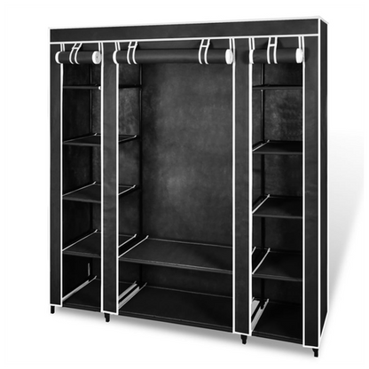 vidaXL Fabric Wardrobe with Compartments and Rods 45x150x176 cm Black