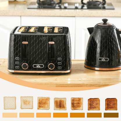 HOMCOM 1.7L Kettle and Toaster Set with Defrost, Reheat and Crumb Tray, Black