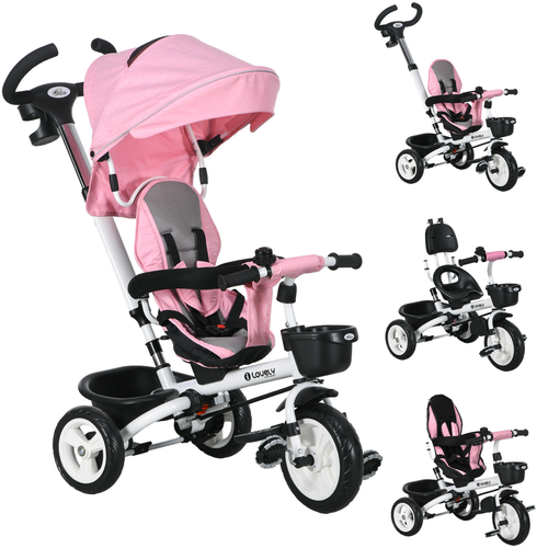 HOMCOM 6 in 1 Trike for Toddler 1-5 Years with Parent Handle, Dark Blue