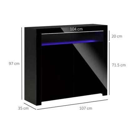 High Gloss LED Cabinet Cupboard Sideboard Console with RGB Lighting Black