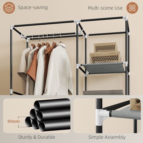 Fabric Wardrobe Portable Wardrobe with 6 Shelves 1 Hanging Rail Light Grey