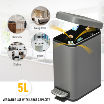 5L Steel Step Trash Can with Quiet-Closed Lid, Silent and Gentle Open,