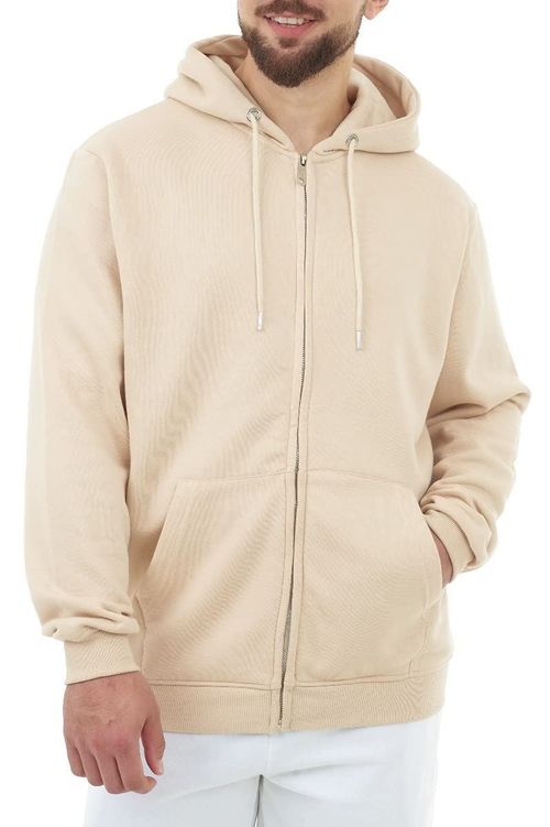 BASIC MENS ZIPPER HOODIE STONE S