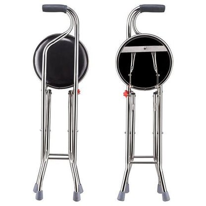 Hold 187.4 Lbs Folding 2-in-1 Folding Cane Seat ,Thickening Travel Seat and Cane, Four-Leg Folding Walking Stick, Stainless Steel Lightweight Folding Mobility Aid
