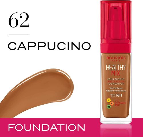 Bourjois Healthy Mix Anti-Fatigue Medium coverage Liquid Foundation 62 Cappucino, 30ml
