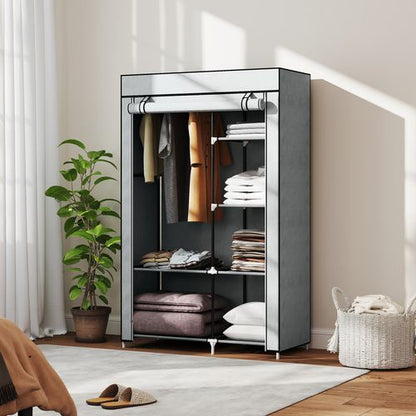 Fabric Wardrobe Portable Wardrobe with 6 Shelves 1 Hanging Rail Light Grey