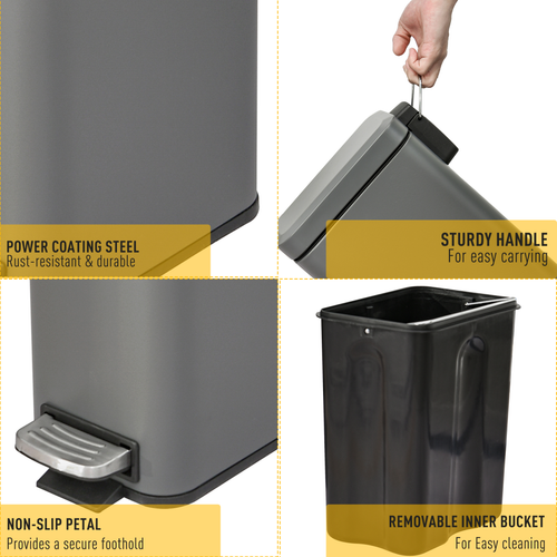 5L Steel Step Trash Can with Quiet-Closed Lid, Silent and Gentle Open,